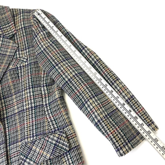 Vintage 80s checked women’s blazer Size 12Petite wool blend lined multicoloured - Picture 5 of 11